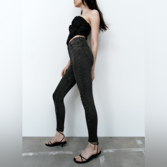 NEW Zara High Rise Skinny Leg Super Elastic TRF Grey Denim Jeggings Jeans - Picture 5 of 9